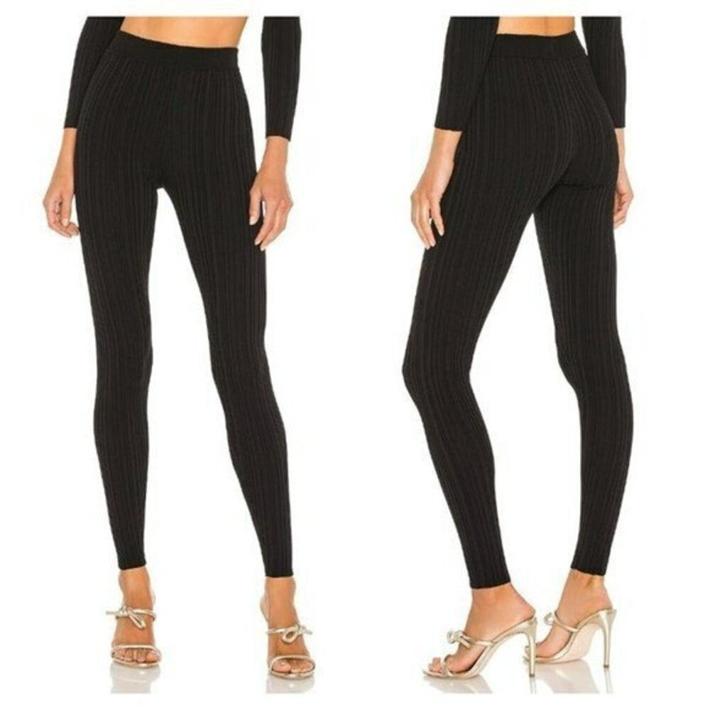 Michael Costello xREVOLVE Knit Ribbed Leggings - Black